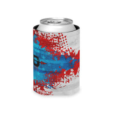 Load image into Gallery viewer, Can Cooler — Patriotic Red White Blue Arrow Splash Beer Koozie
