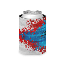 Load image into Gallery viewer, Can Cooler — Patriotic Red White Blue Arrow Splash Beer Koozie
